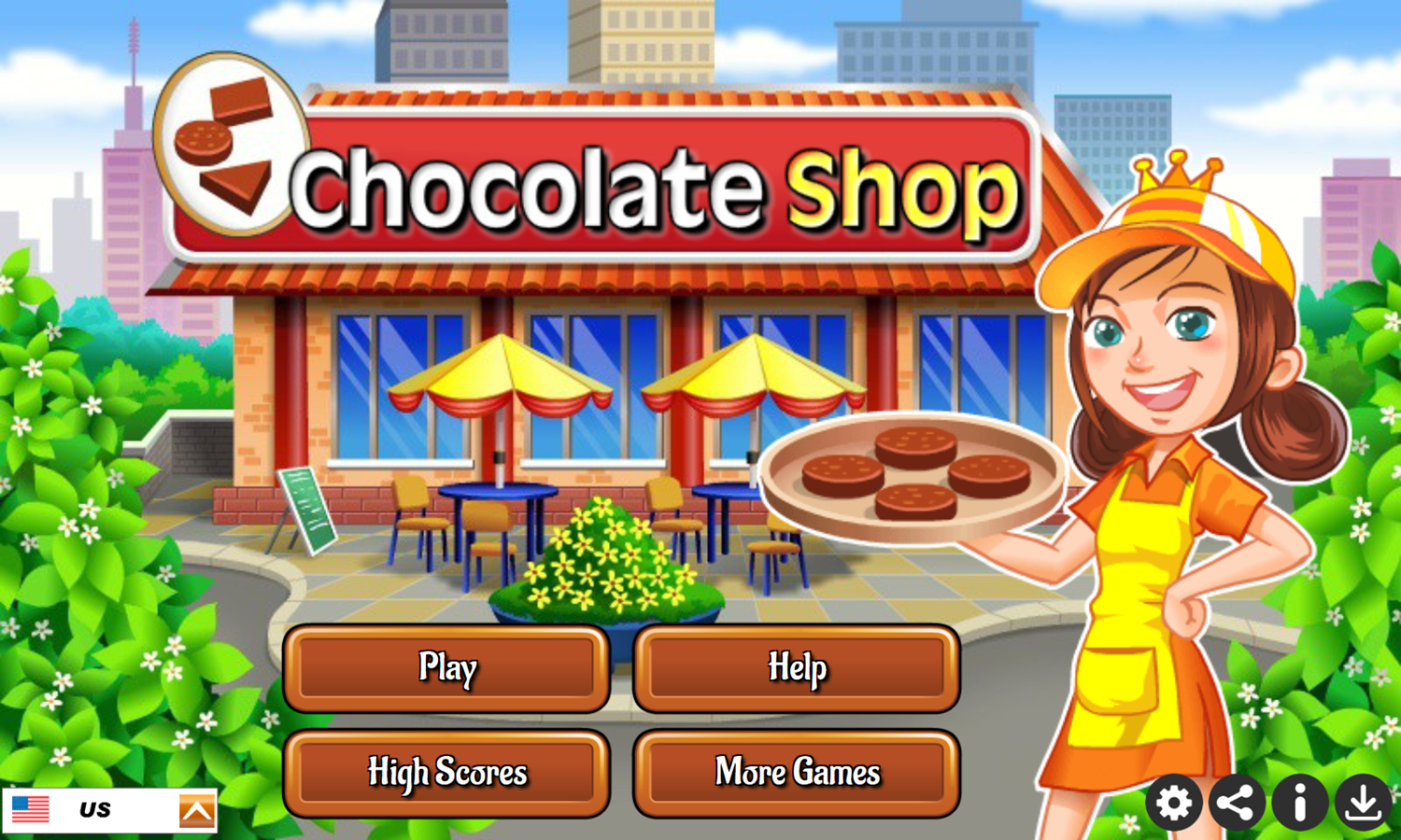 Chocolate Shop Game Welcome Screen Screenshot.