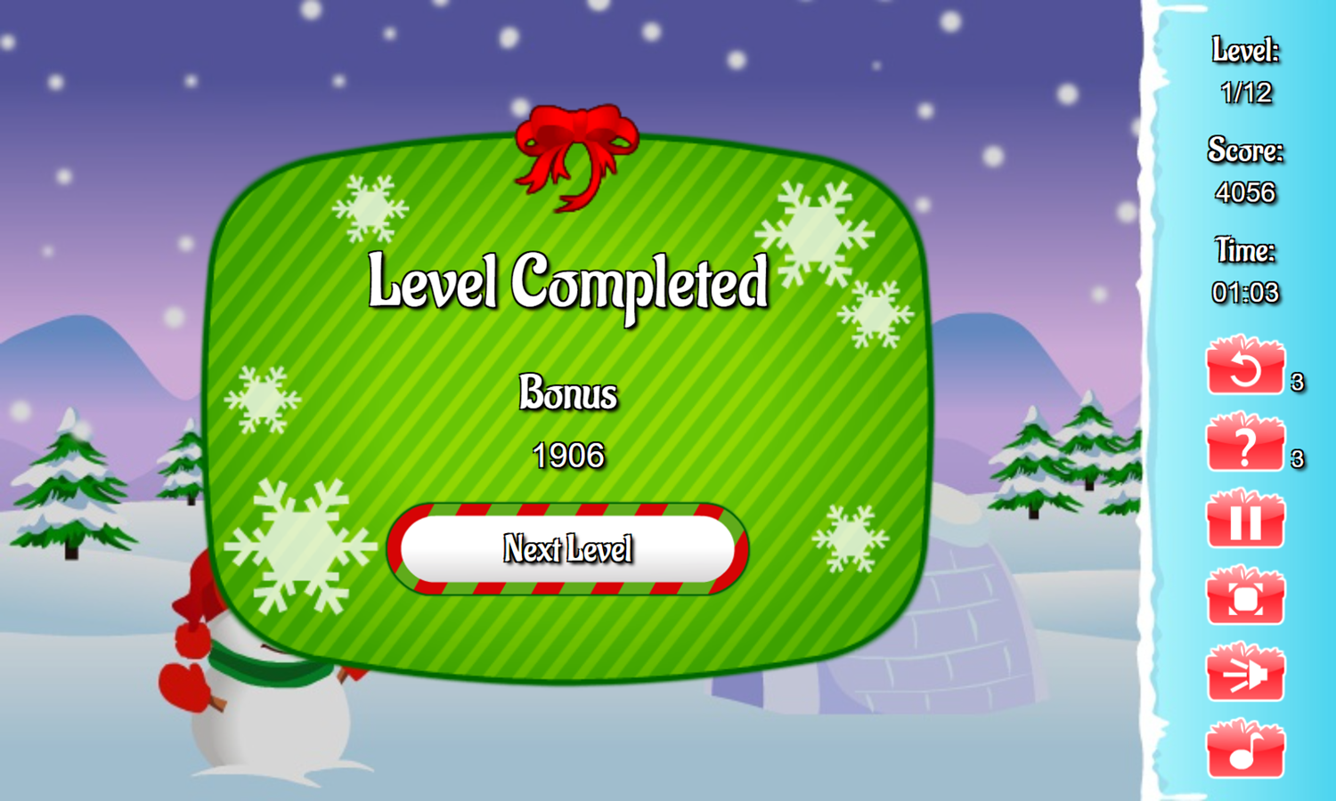 Christmas Connect Game Level Complete Screenshot.