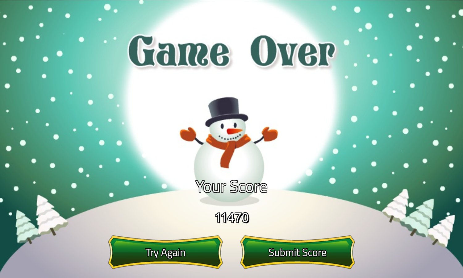 Christmas Solitaire Game Over Screen Screenshot.