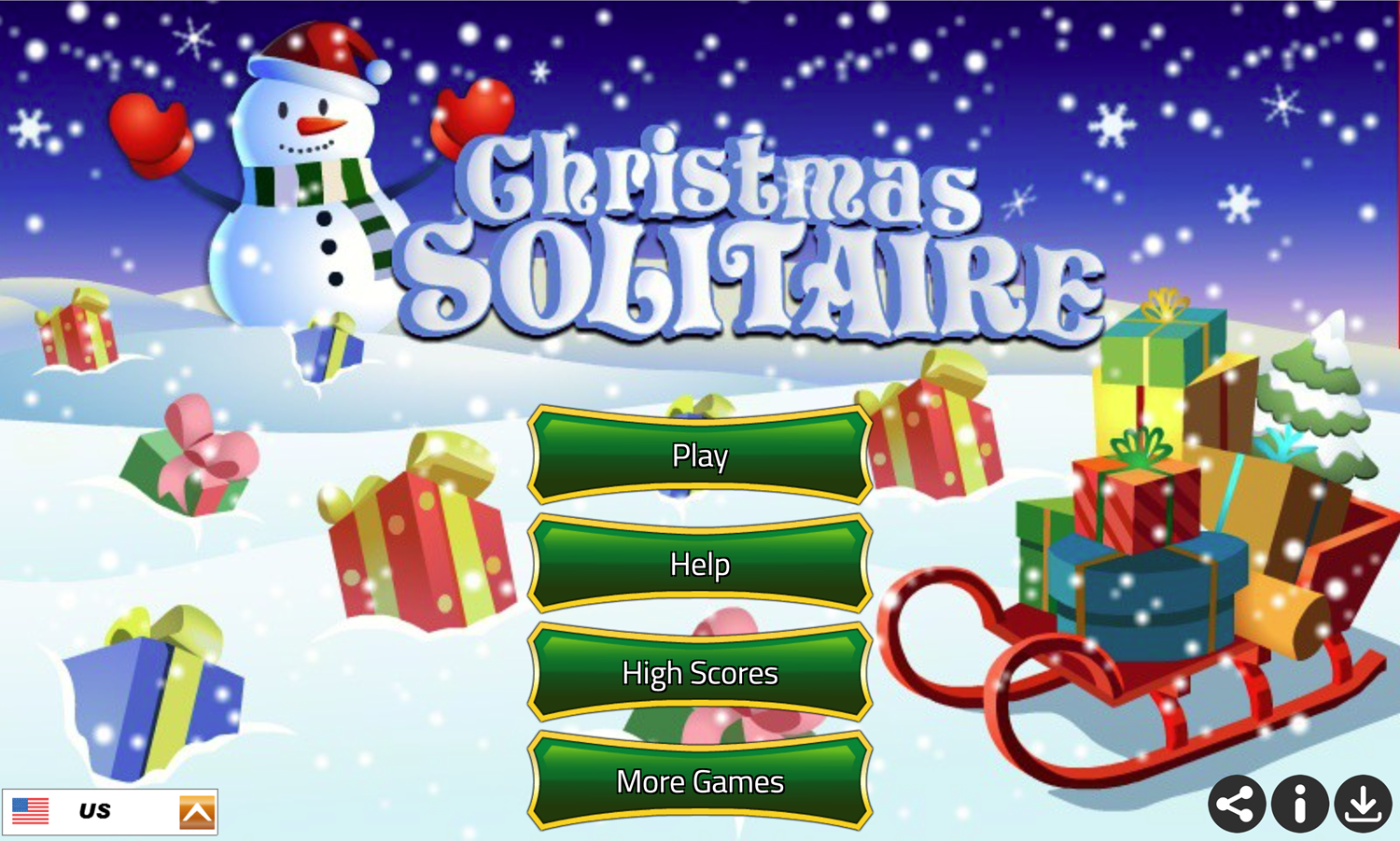 Christmas Solitaire Game Welcome Screen Screenshot.