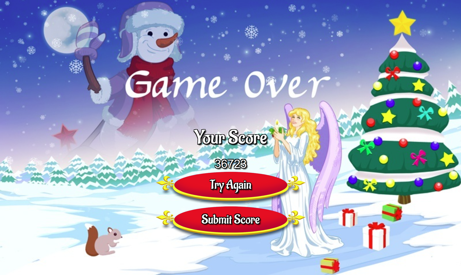 Christmas Tripeaks Game Over Screen Screenshot.