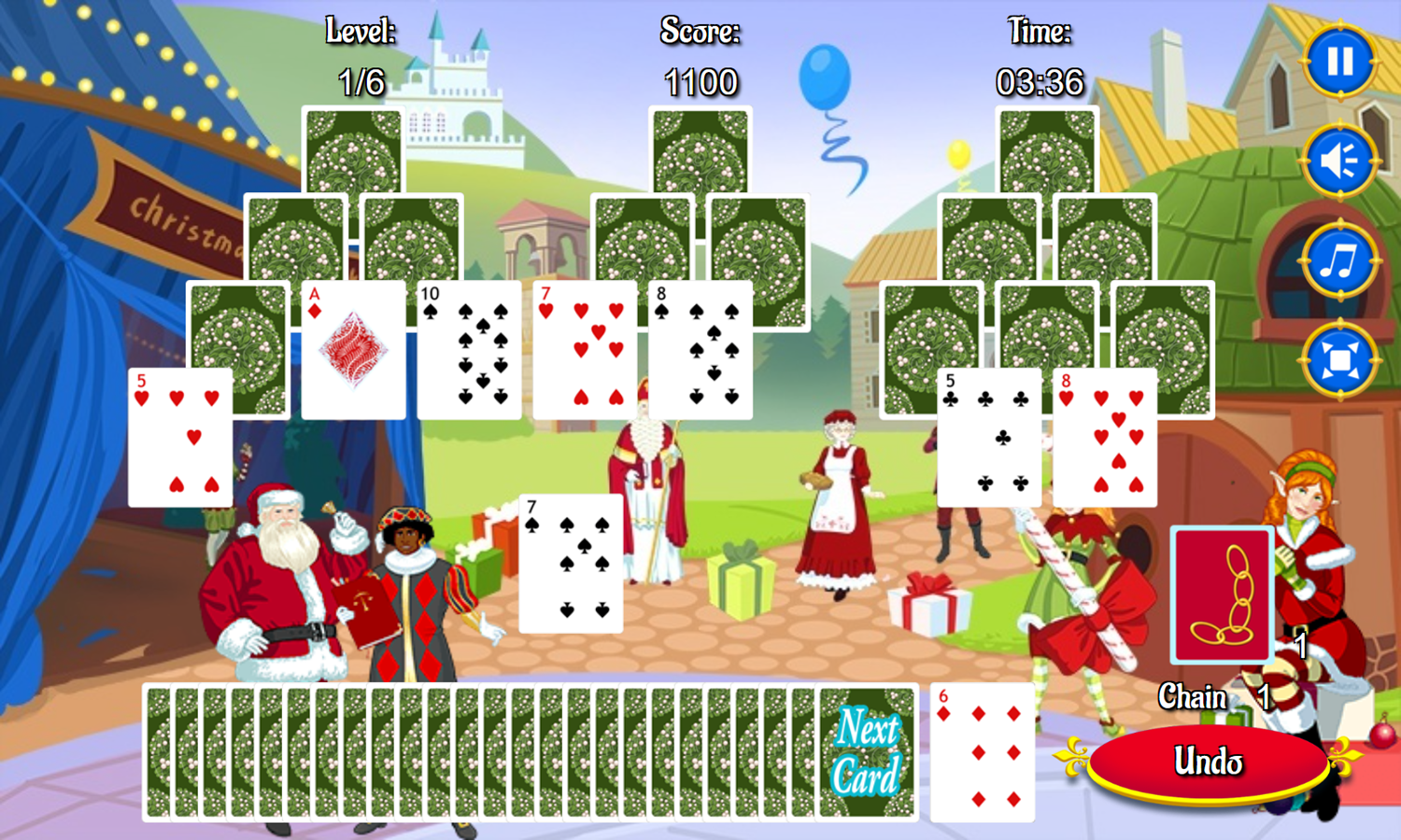 Christmas Tripeaks Game Play Screenshot.