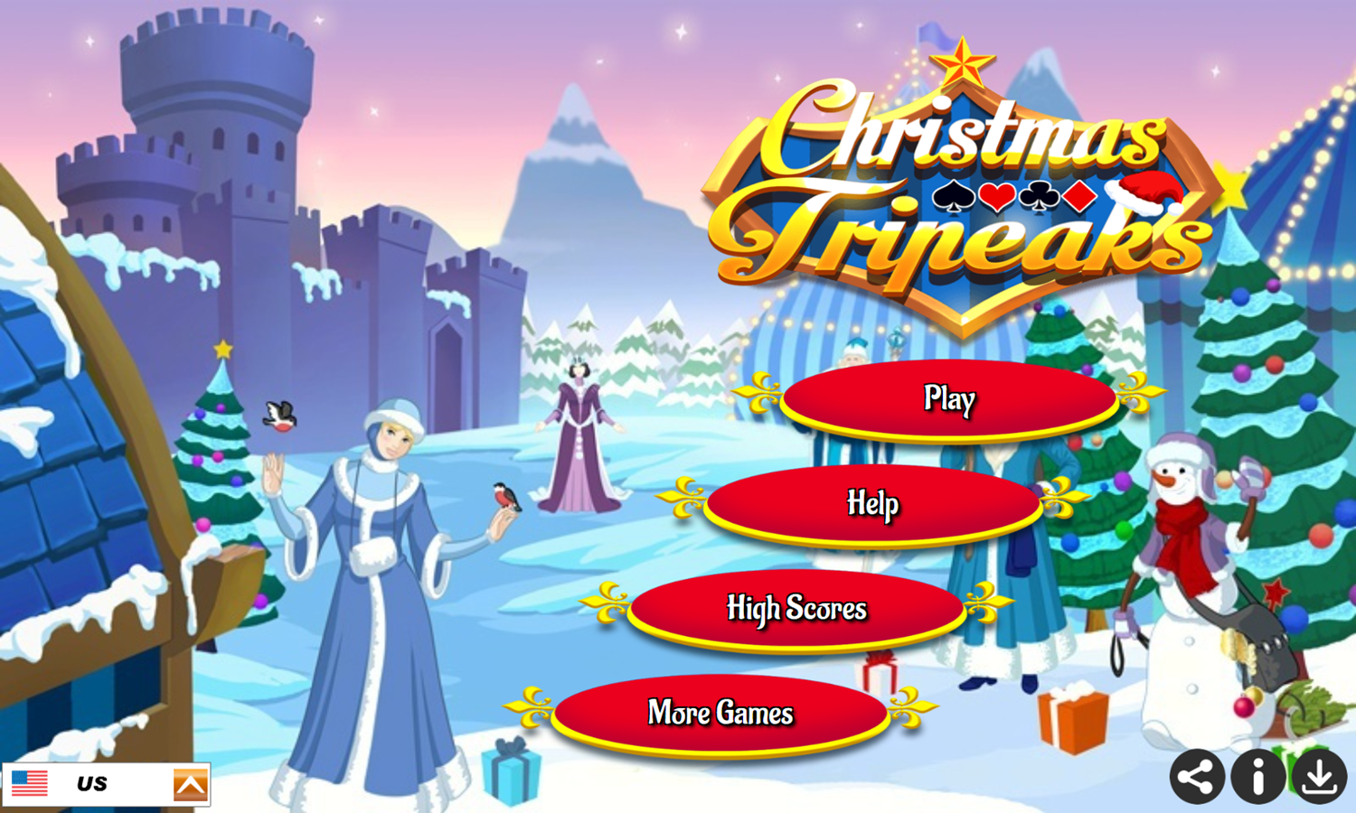 Christmas Tripeaks Game Welcome Screen Screenshot.