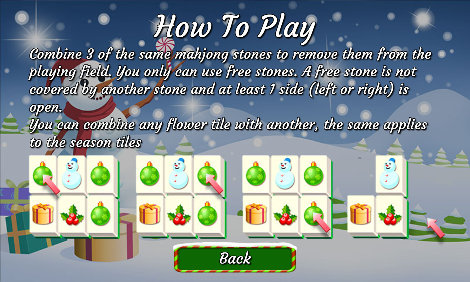 Christmas Triple Mahjong Game How To Play Screenshot.