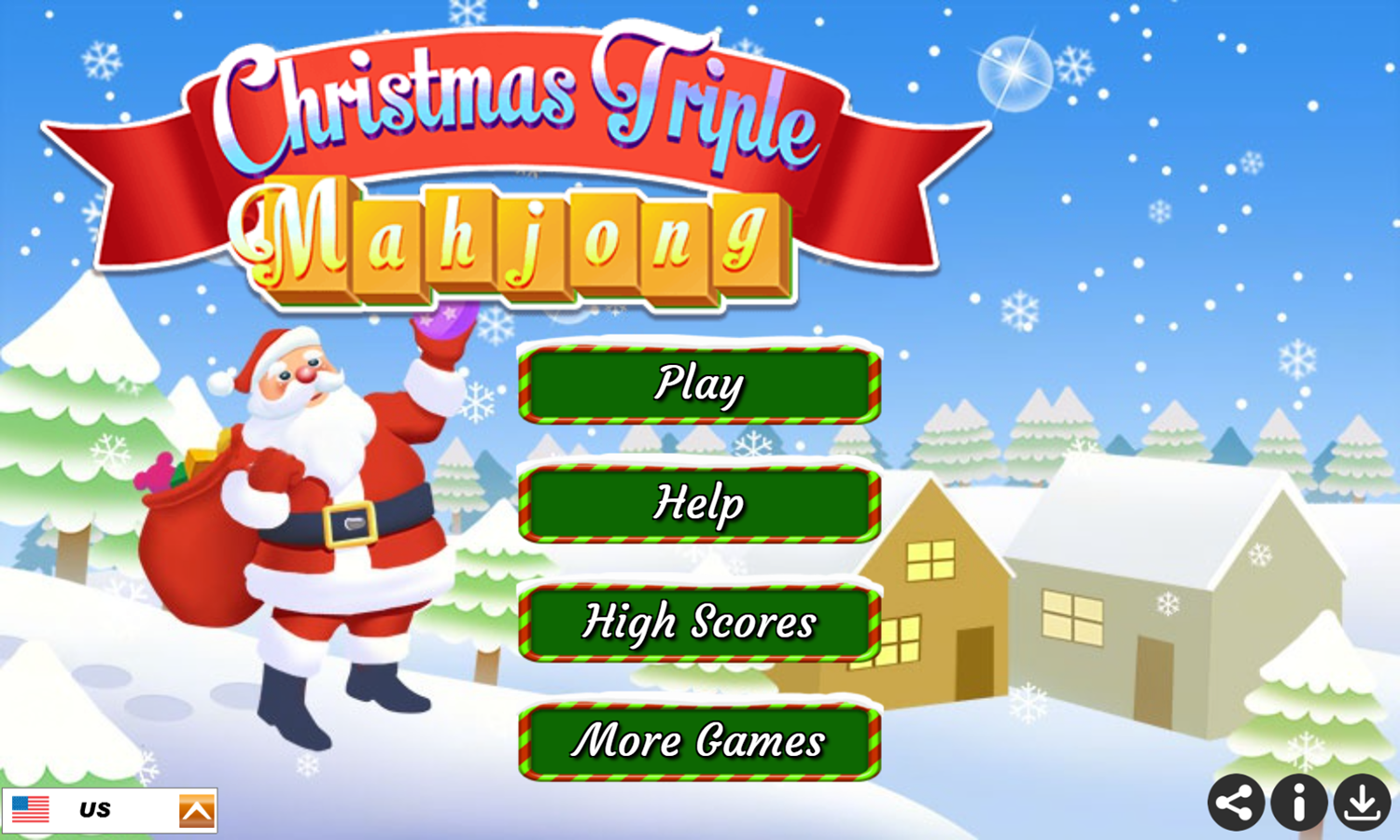 Christmas Triple Mahjong Game Welcome Screen Screenshot.