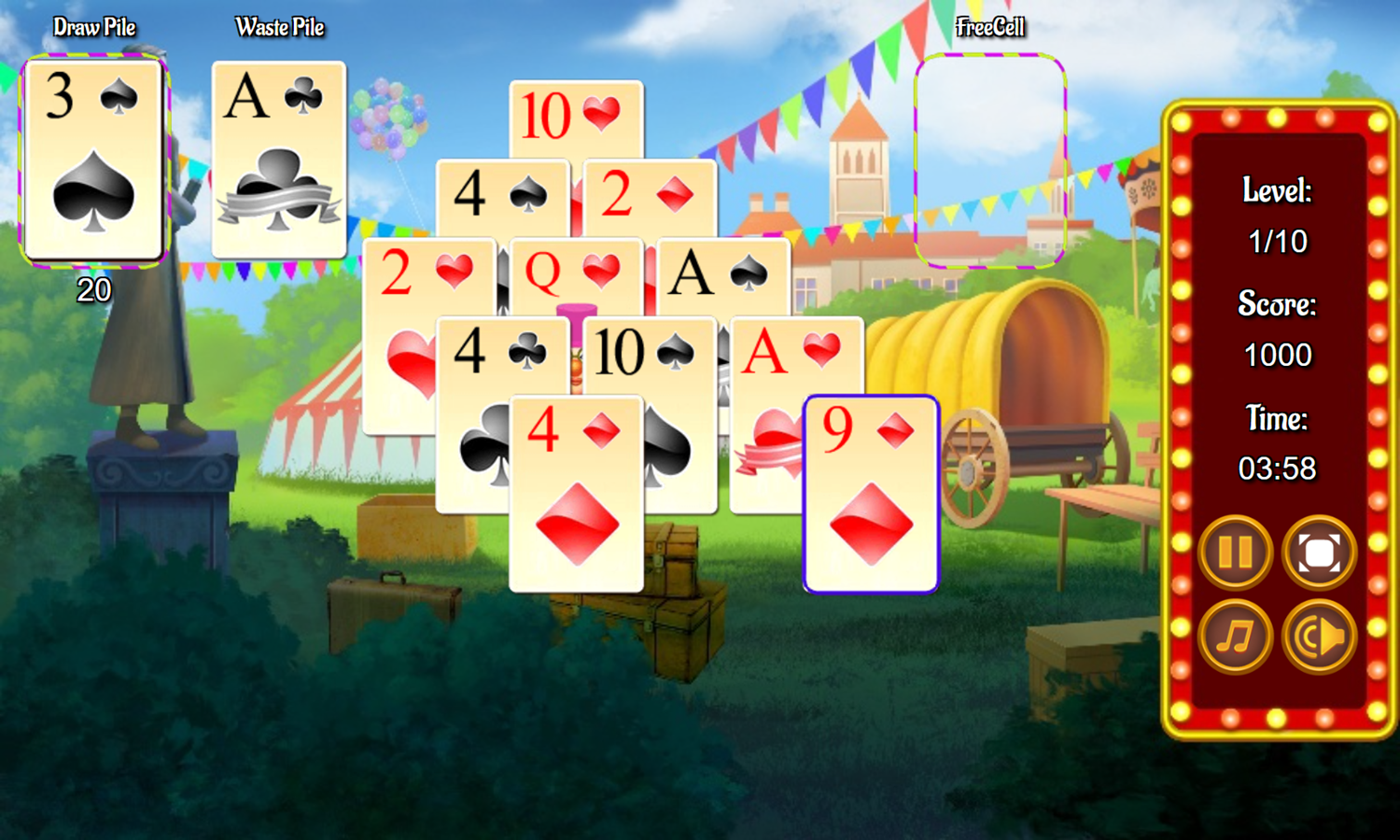 Circus Solitaire Game Play Screenshot.