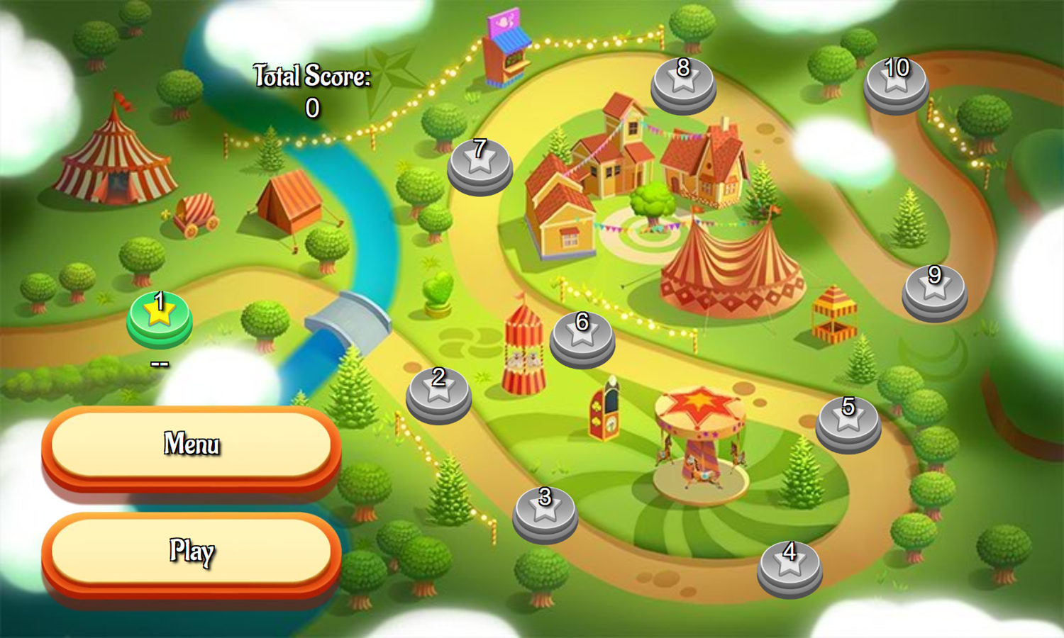 Circus Solitaire Game Level Select Screenshot.