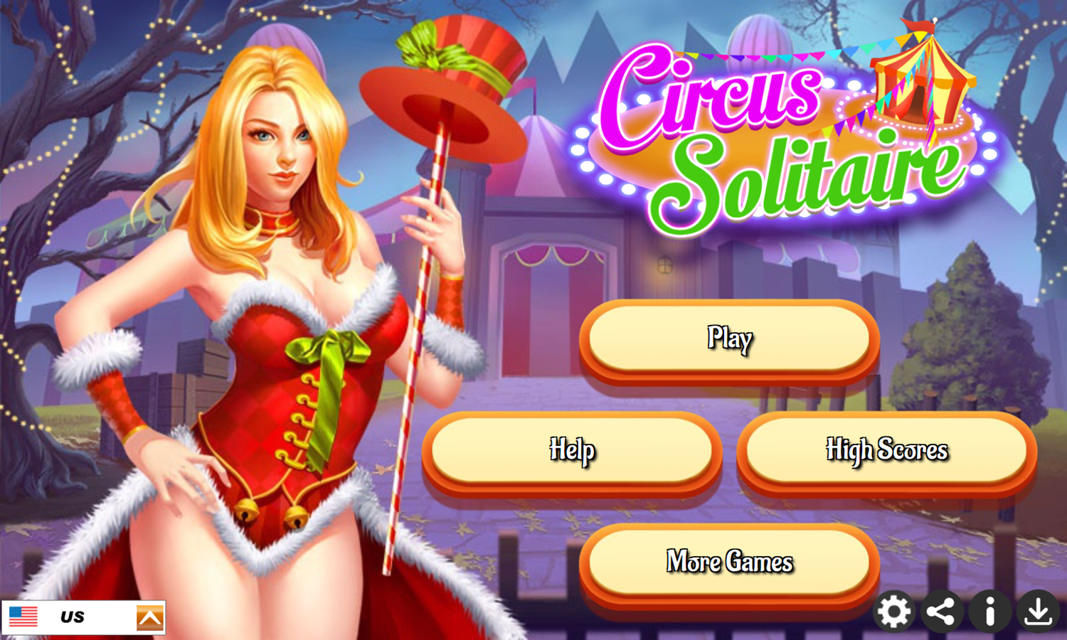 Circus Solitaire Game Welcome Screen Screenshot.