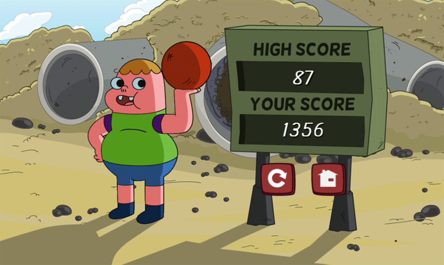 Clarence Arm Shirt Juggle Game Score Screenshot.