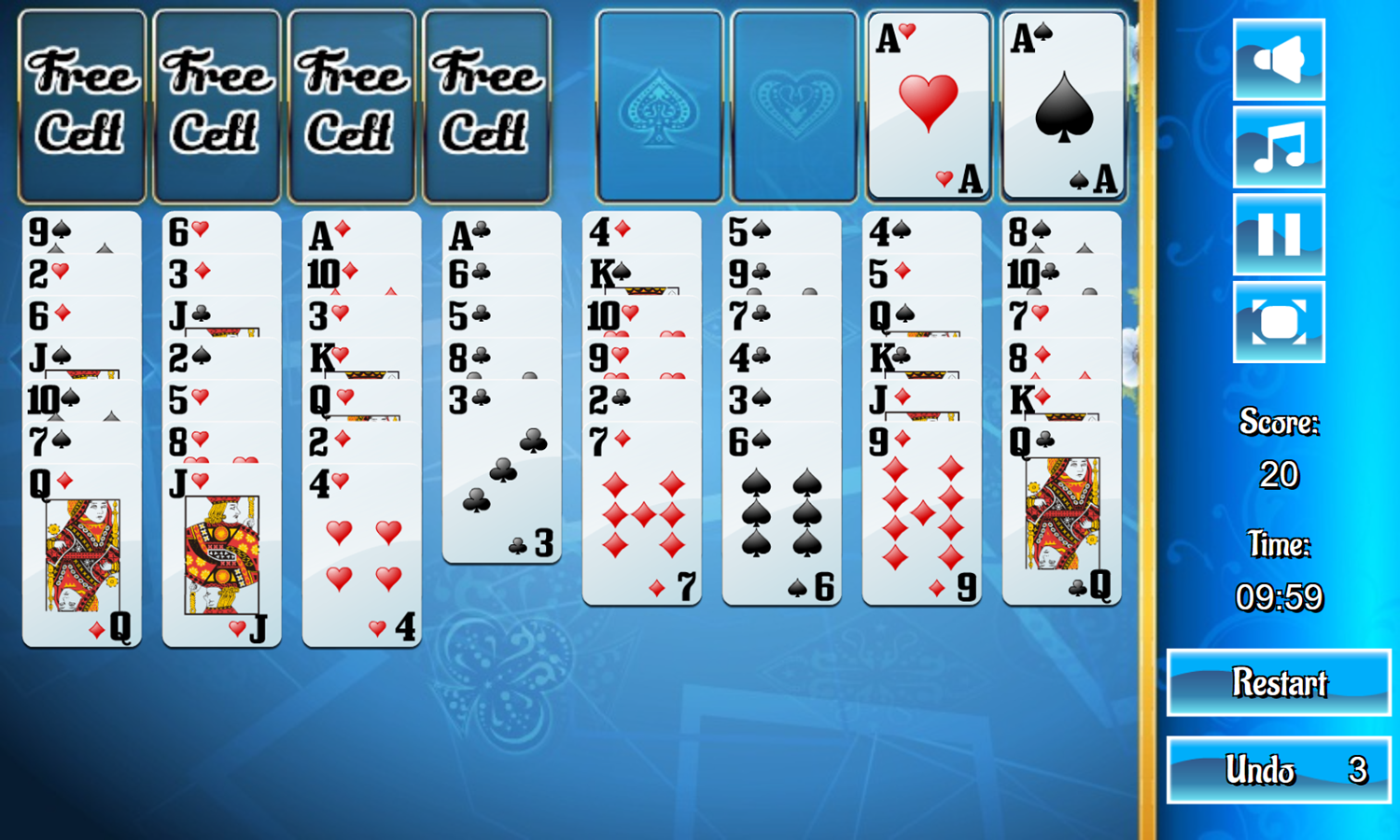 Classic Freecell Solitaire Game Start Screenshot.