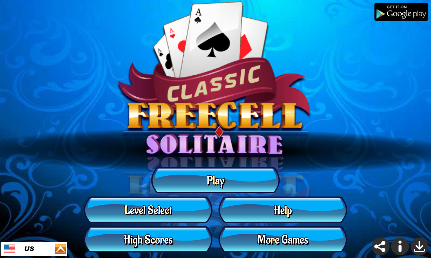 Classic Freecell Solitaire Game Welcome Screen Screenshot.