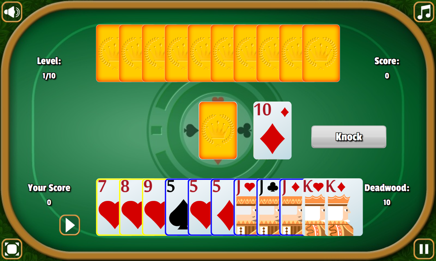 Classic Gin Rummy Game Play Screenshot.