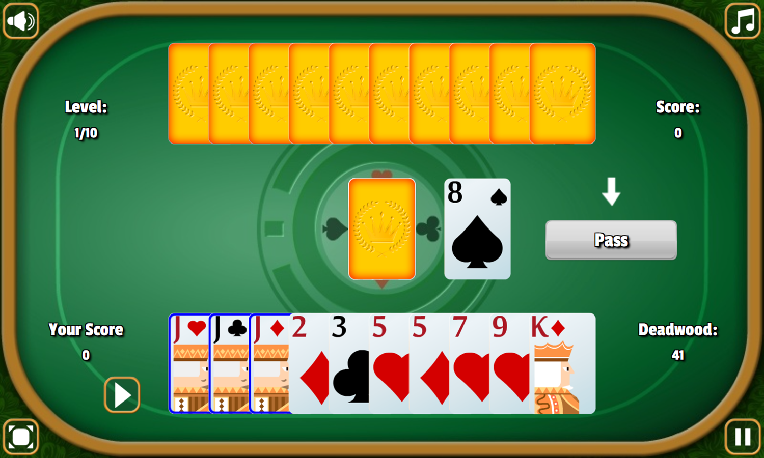 Classic Gin Rummy Game Start Screenshot.