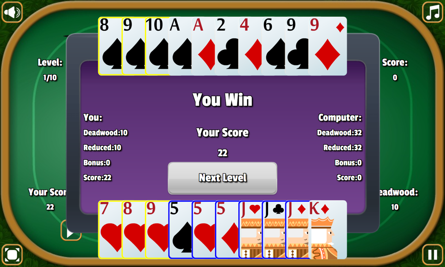 Classic Gin Rummy Game Win Screenshot.