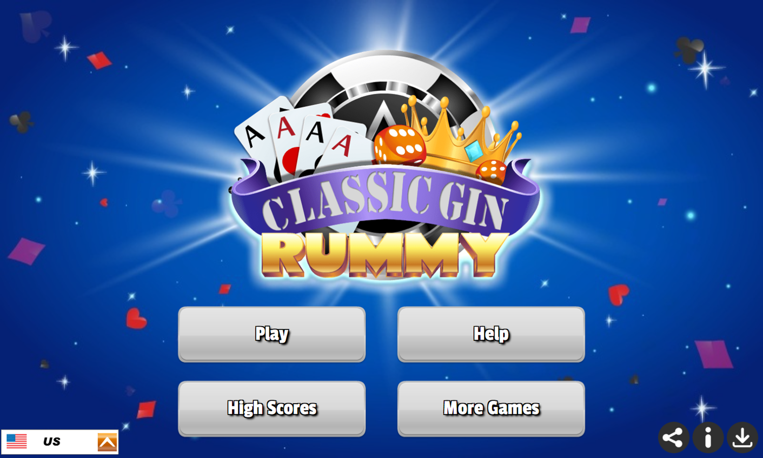 Classic Gin Rummy Game Welcome Screen Screenshot.