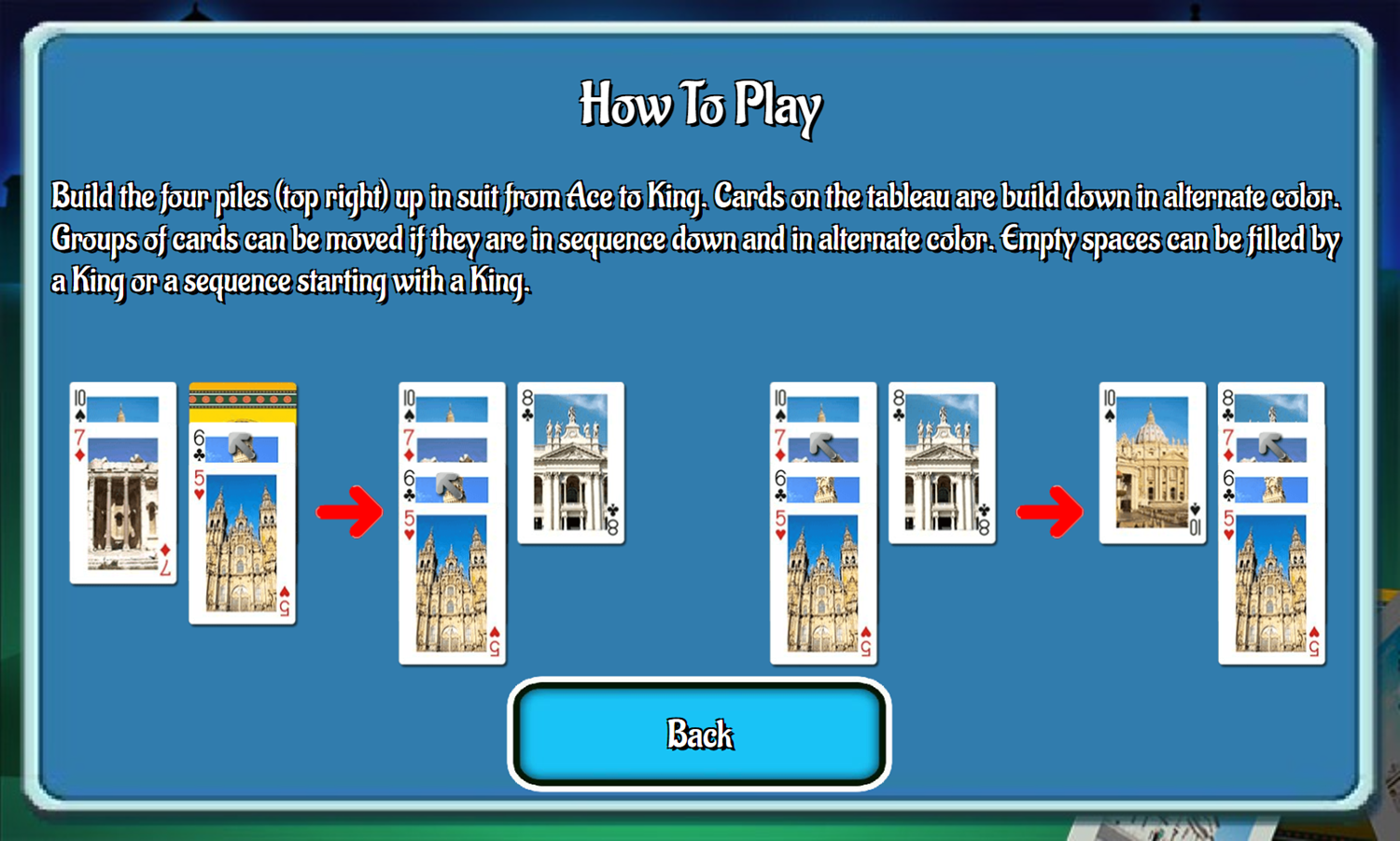 Classic Klondike Game How To Play Screenshot.