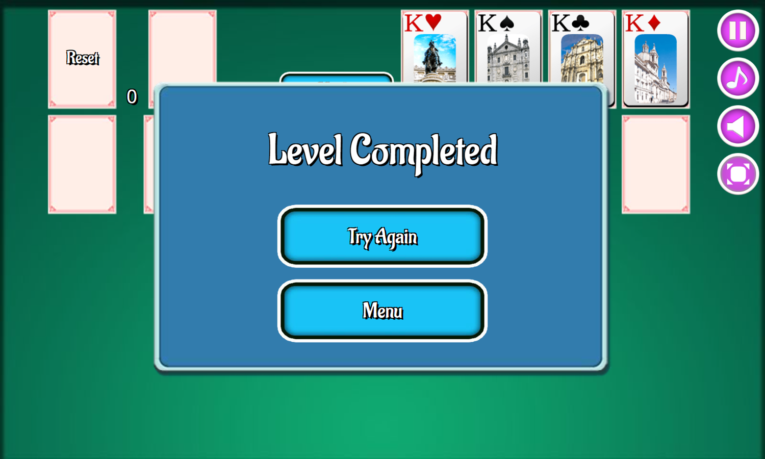 Classic Klondike Game Level Completed Screenshot.