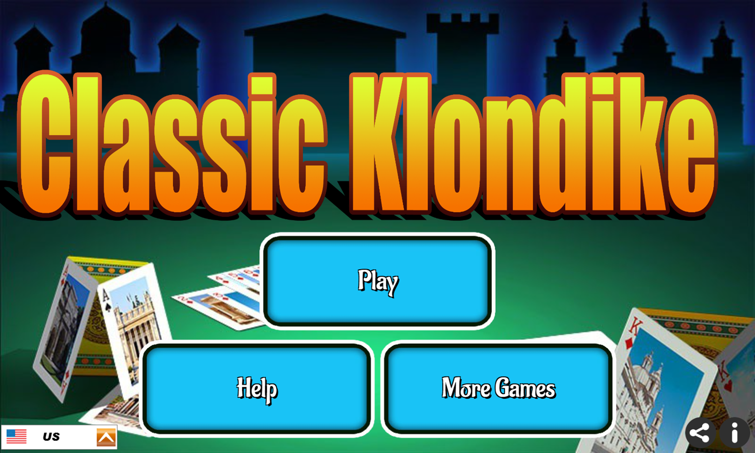 Classic Klondike Game Welcome Screen Screenshot.