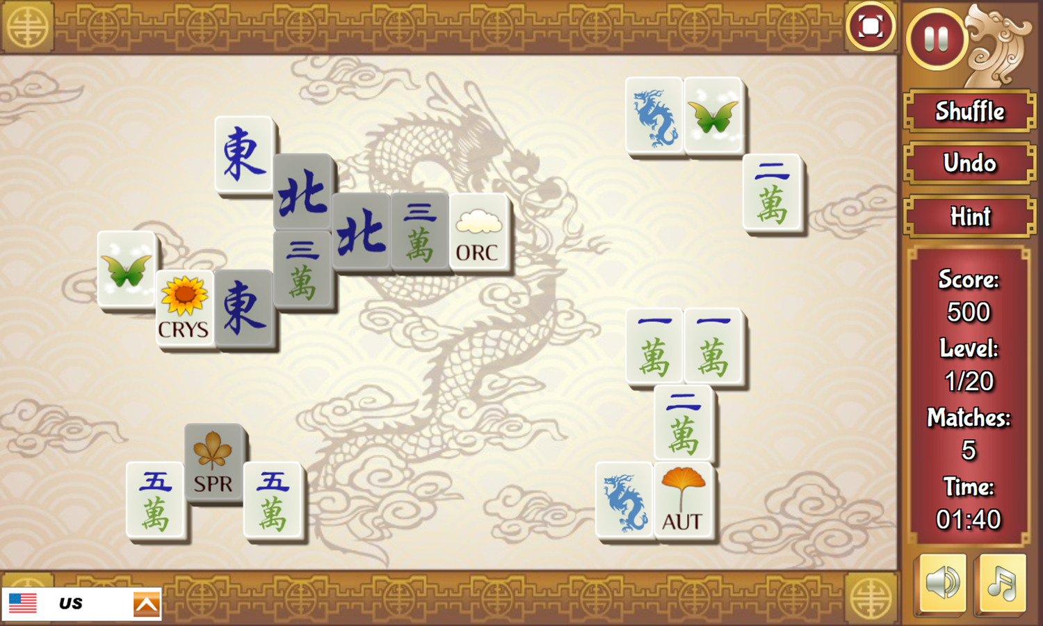 Classic Mahjongg Game Play Screenshot.