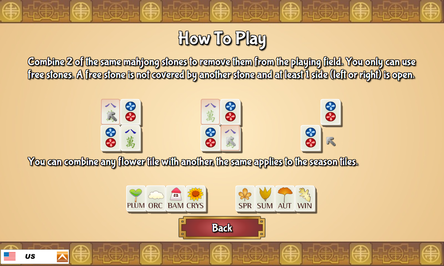 Classic Mahjongg Game How To Play Screenshot.