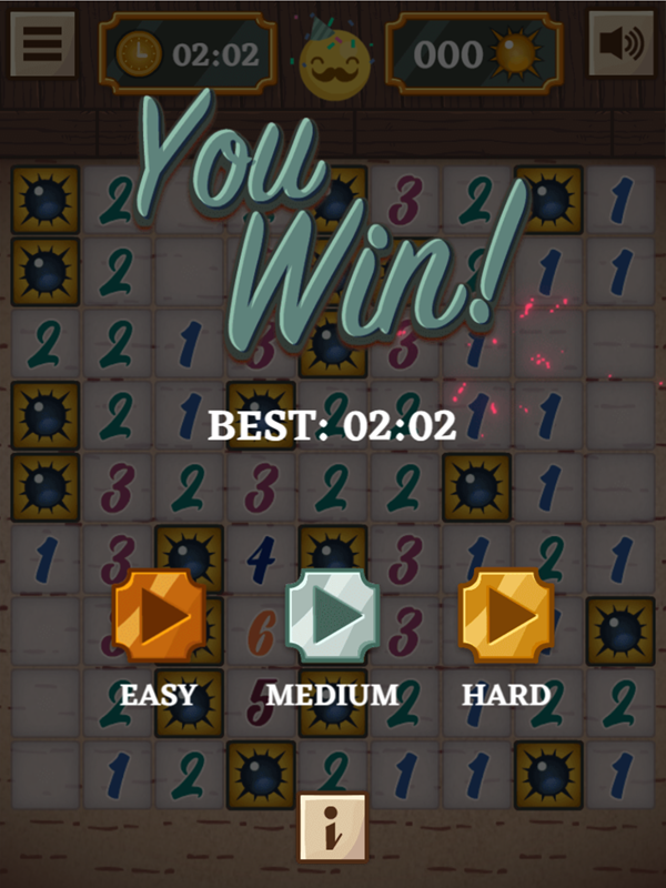 Classic Mine Sweeper Game Easy Mode Win Screenshot.