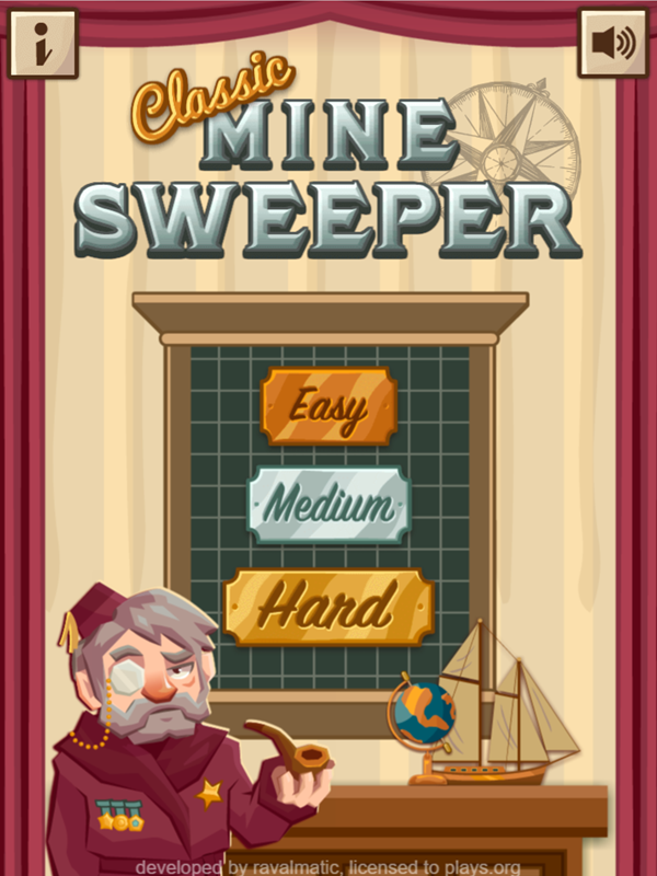 Classic Mine Sweeper Game Welcome Screen Screenshot.