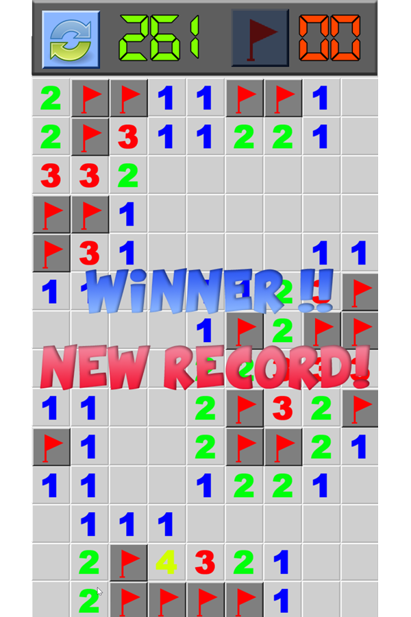 Classic Minesweeper Game Won Screenshot.