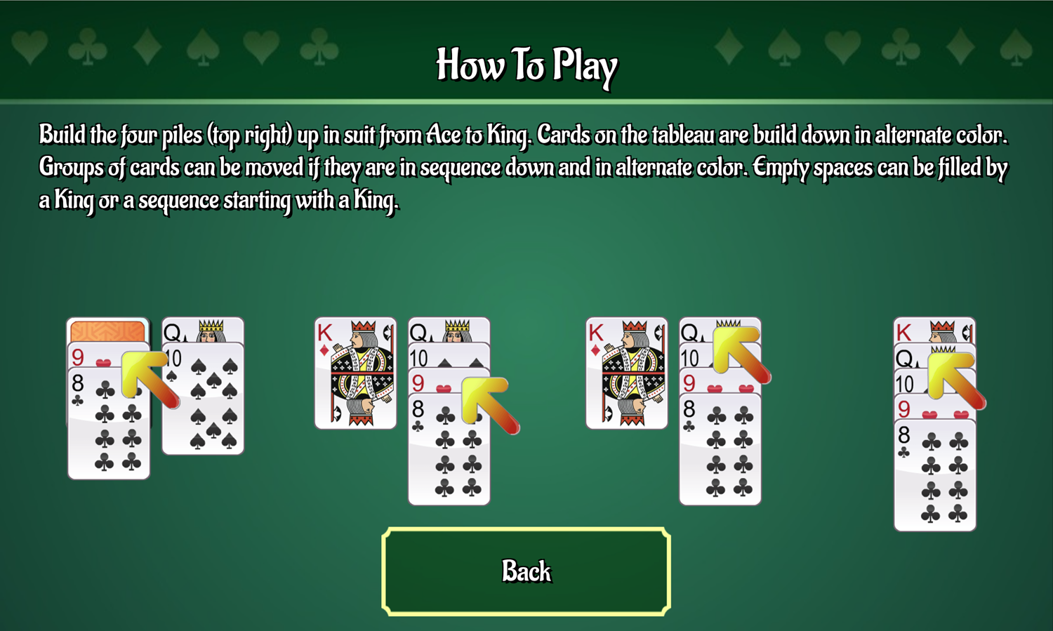 Classic Solitaire Game How to Play Screen Screenshot.