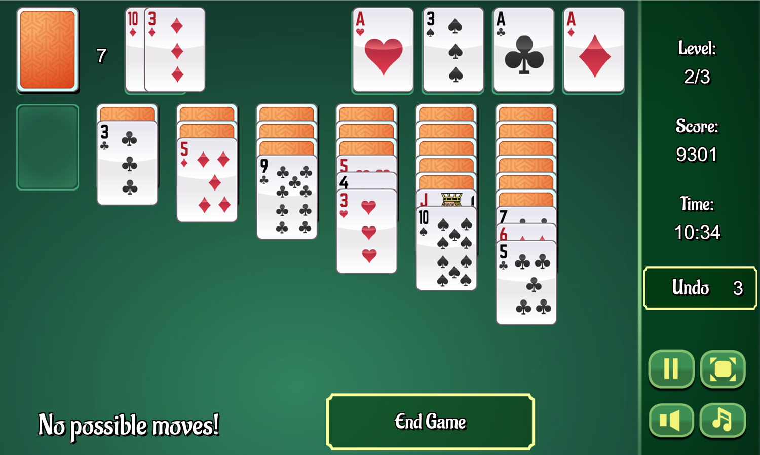 Classic Solitaire Game No Possible Moves Screen Screenshot.
