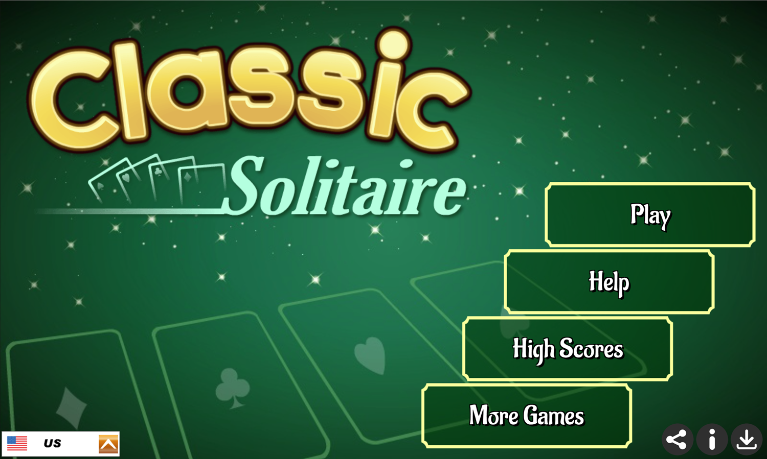 Classic Solitaire Game Welcome Screen Screenshot.