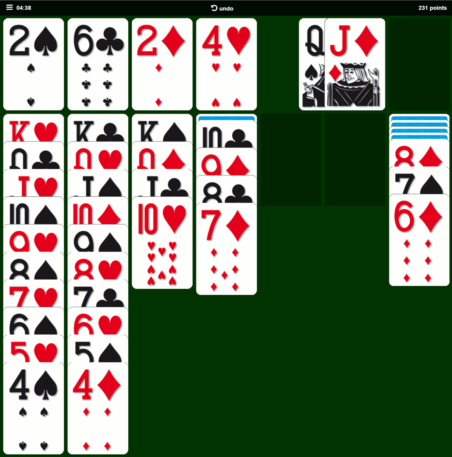 Classic Solitaire Card Game Play Screenshot.