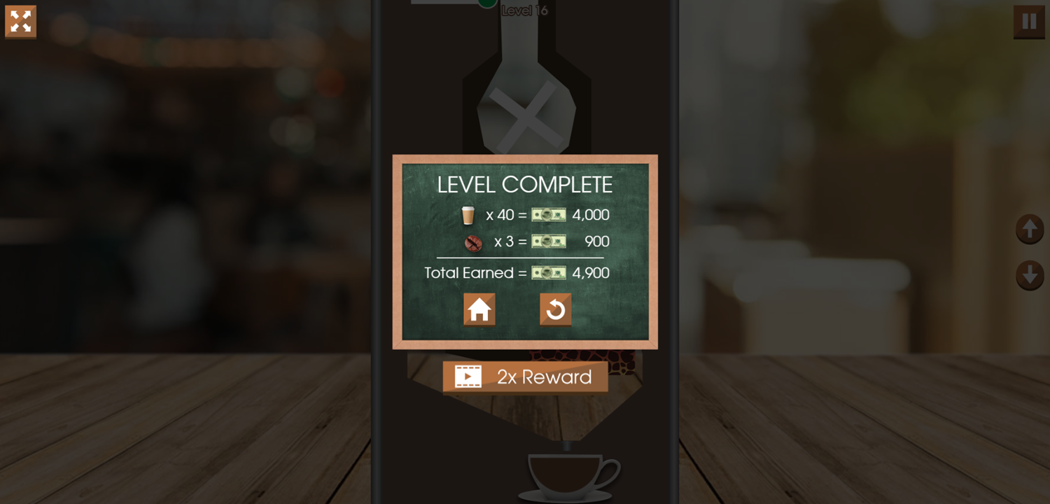Coffee Drip Game Final Level Complete Screen Screenshot.