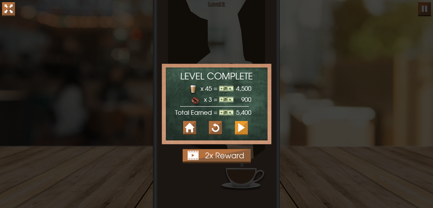 Coffee Drip Game Level Complete Screen Screenshot.