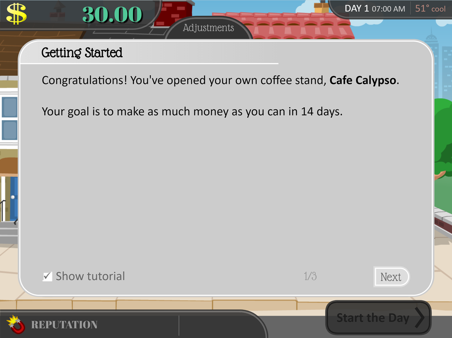 Coffee Shop Game Goal Screen Screenshot.