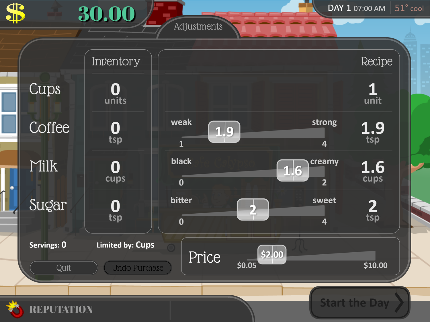 Coffee Shop Game Recipe Screen Screenshot.