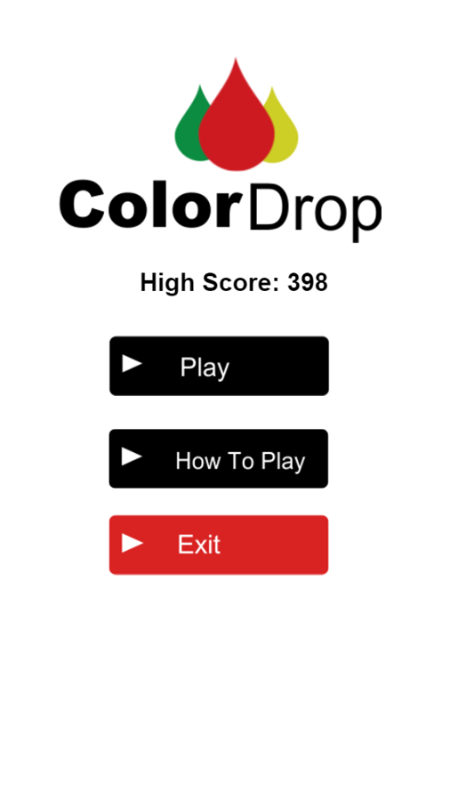Color Drop Game Welcome Screen Screenshot.