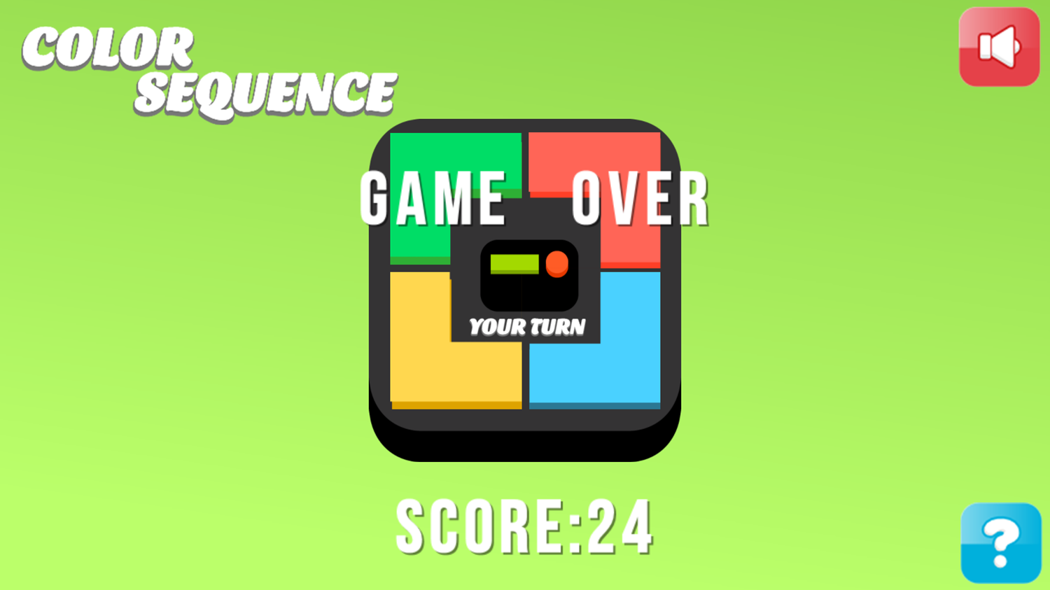 Color Sequence Game Over Screenshot.