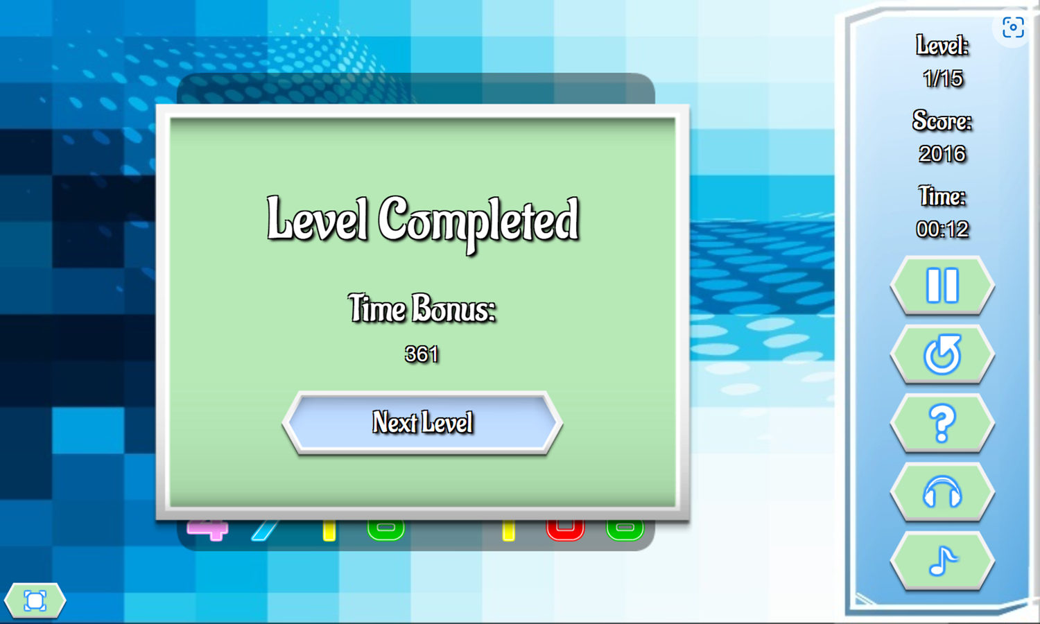 Connect 10 Game Level Completed Screenshot.