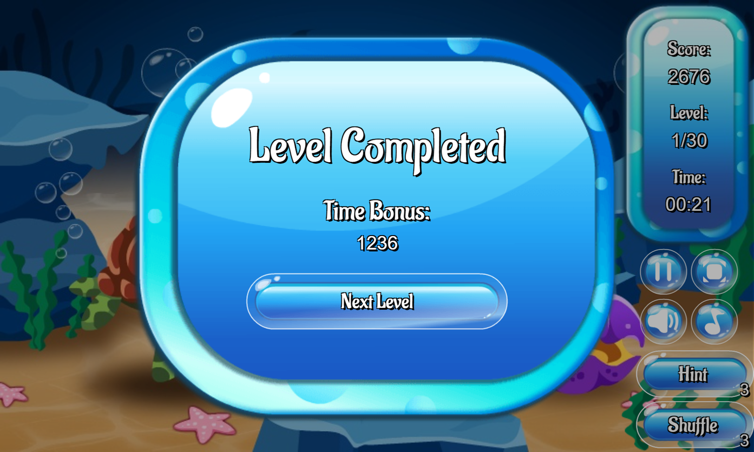 Connect Fish Game Level Completed Screenshot.