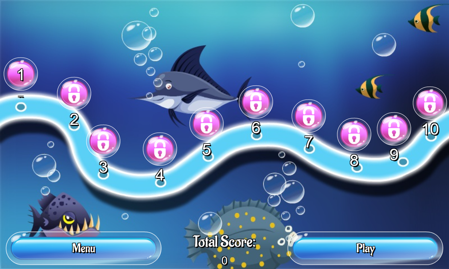 Connect Fish Game Level Select Screenshot.