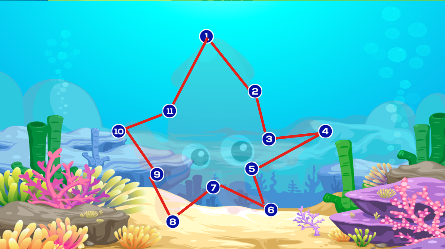 Connect the Dots Ocean Animals Game Screenshot.
