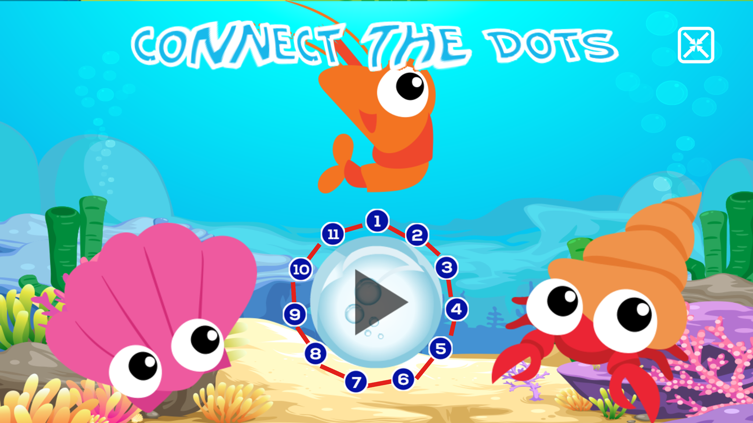 Connect the Dots Ocean Game Welcome Screen Screenshot.