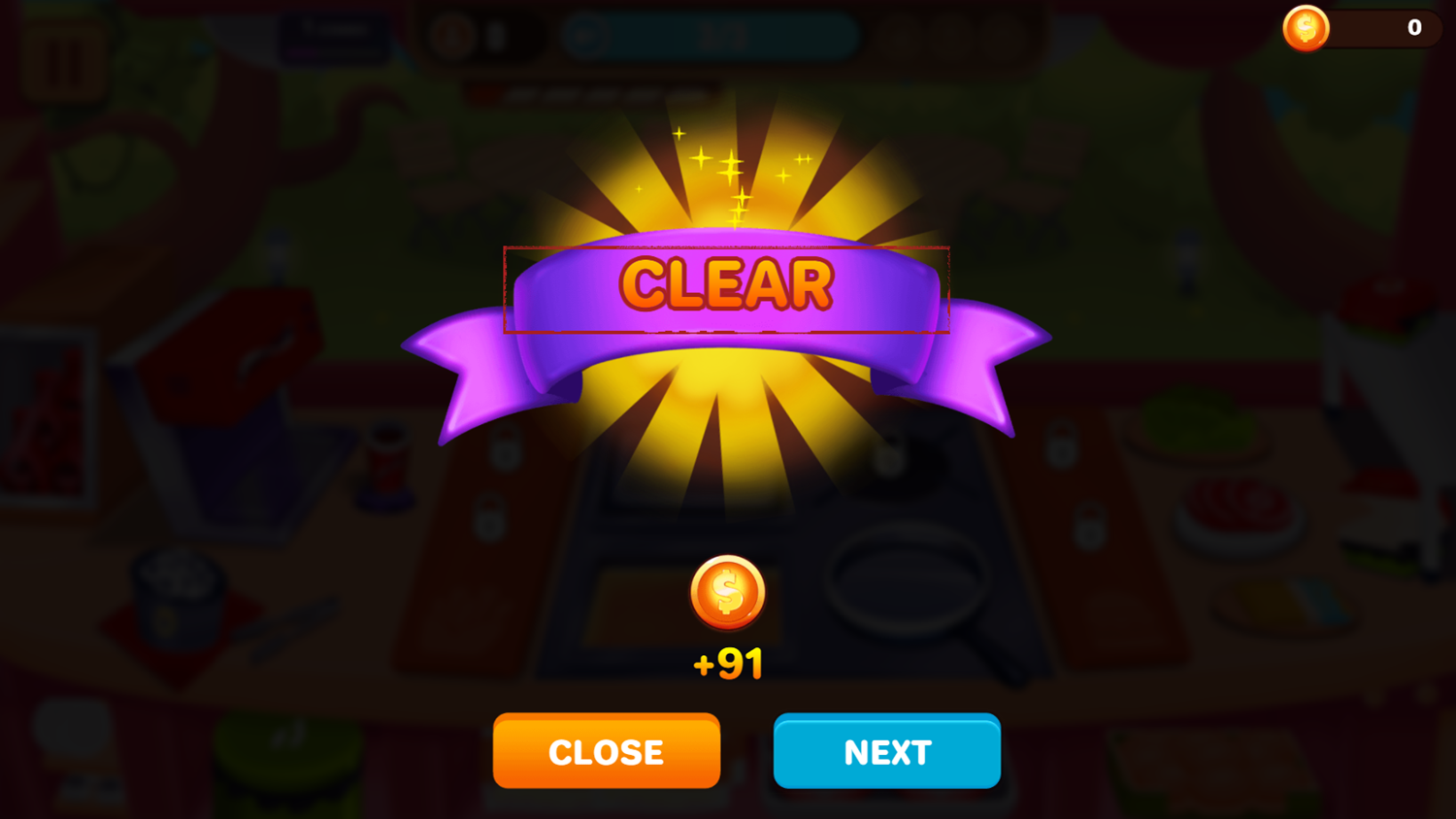 Cooking Fever Game Level Clear Screenshot.