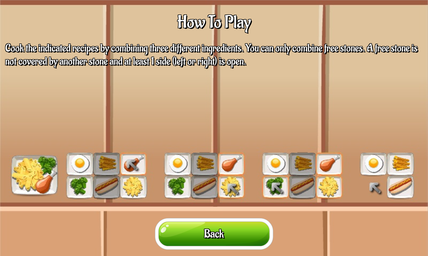 Cooking Mahjong Game Help Screen Screenshot.