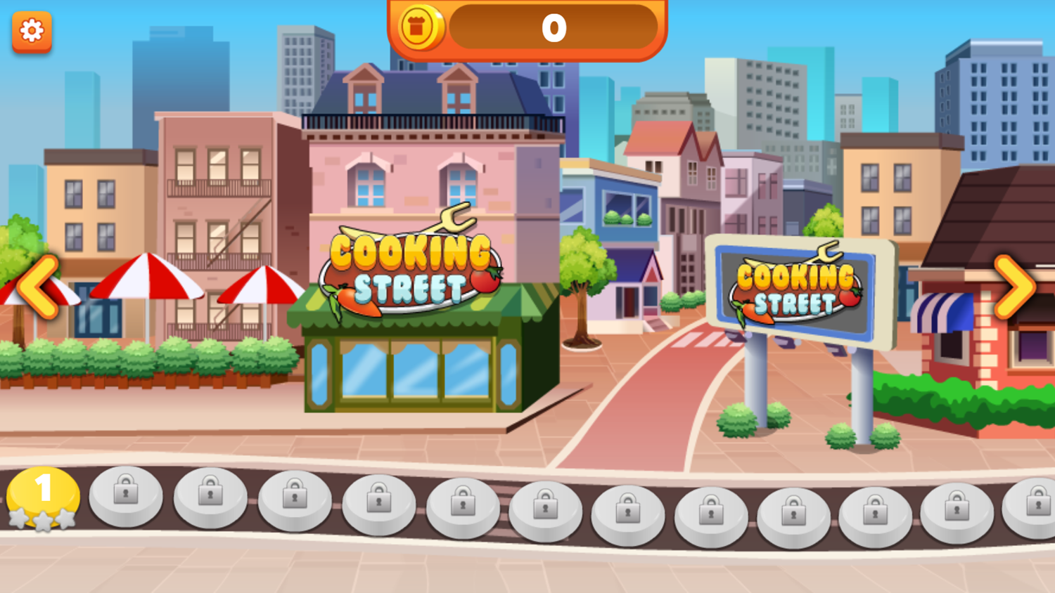 Cooking Street Game Level Select Screenshot.