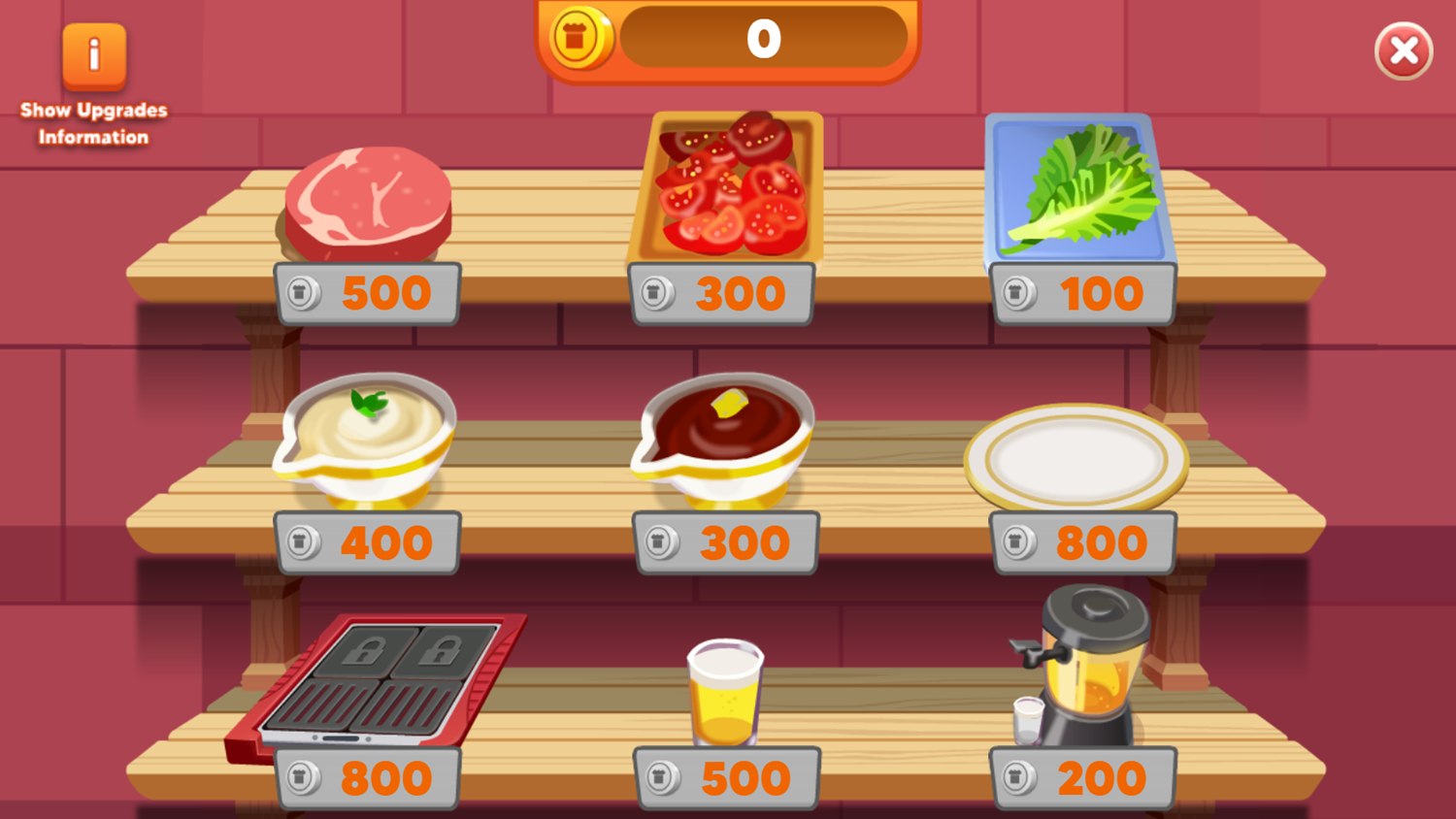 Cooking Street Game Upgrades Screenshot.