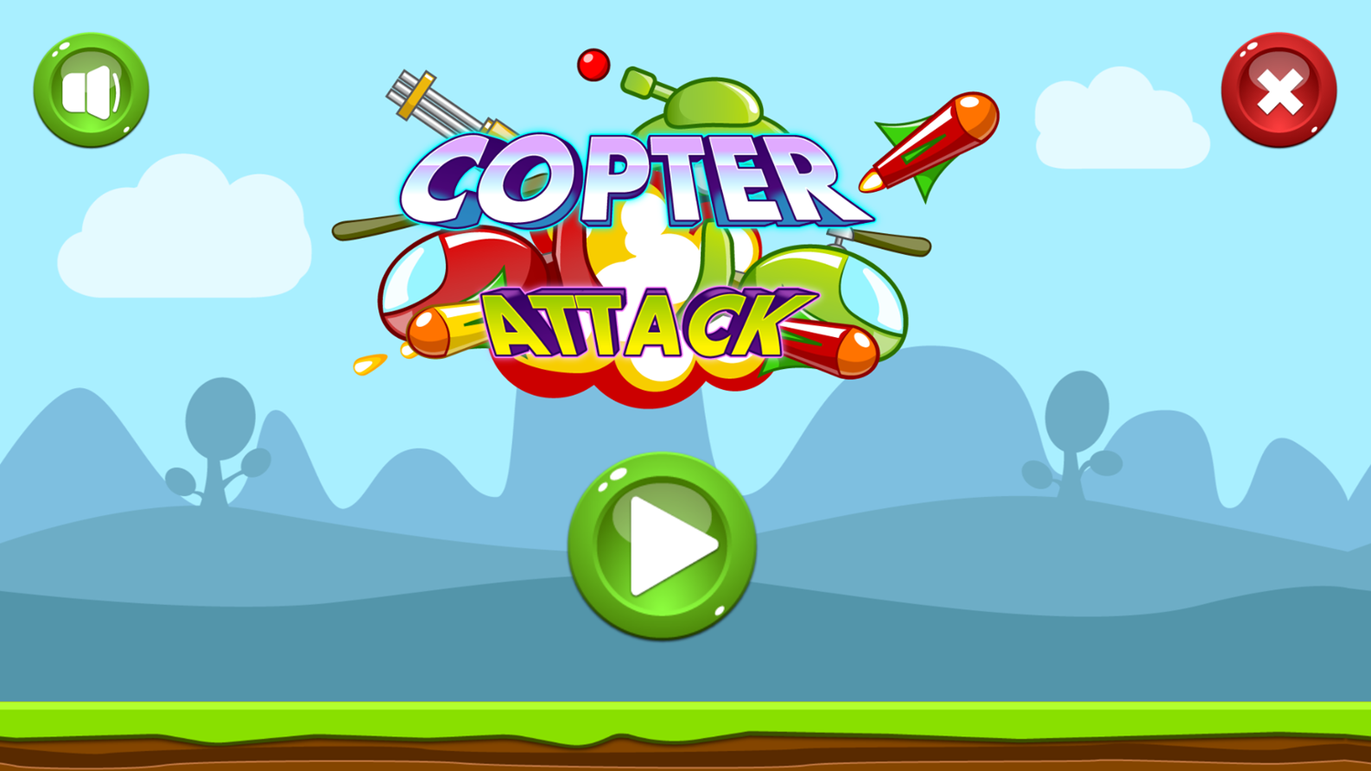 Copter Attack Game Welcome Screen Screenshot.