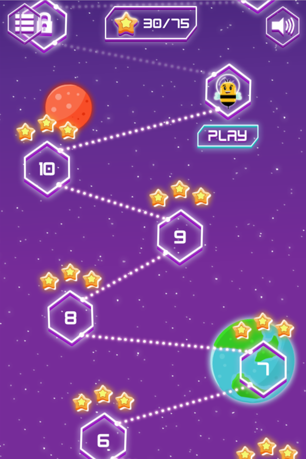 Cosmic Bee Game Level Select Screen Screenshot.