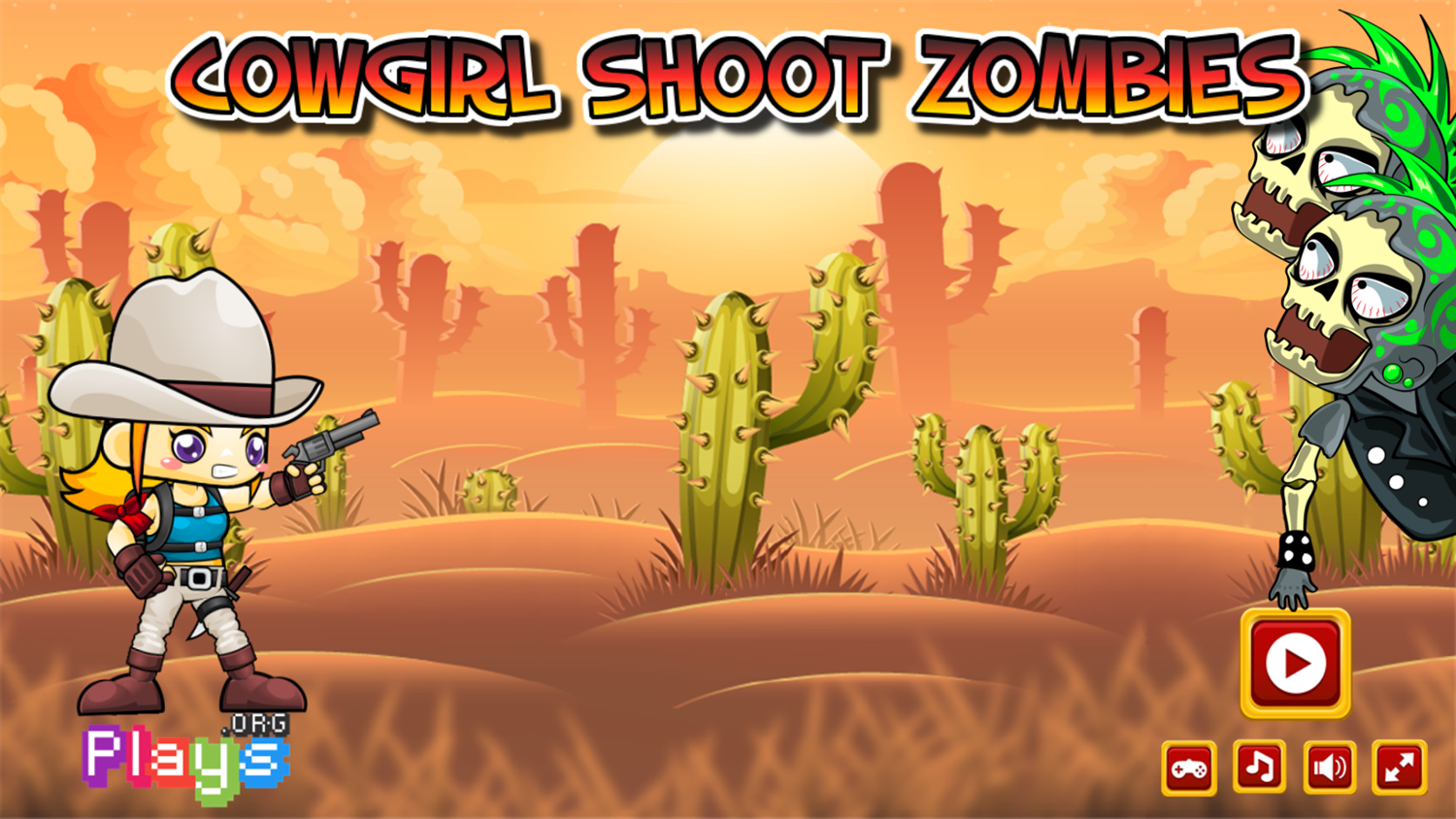 Cowgirl Shoot Zombies Game Welcome Screen Screenshot.