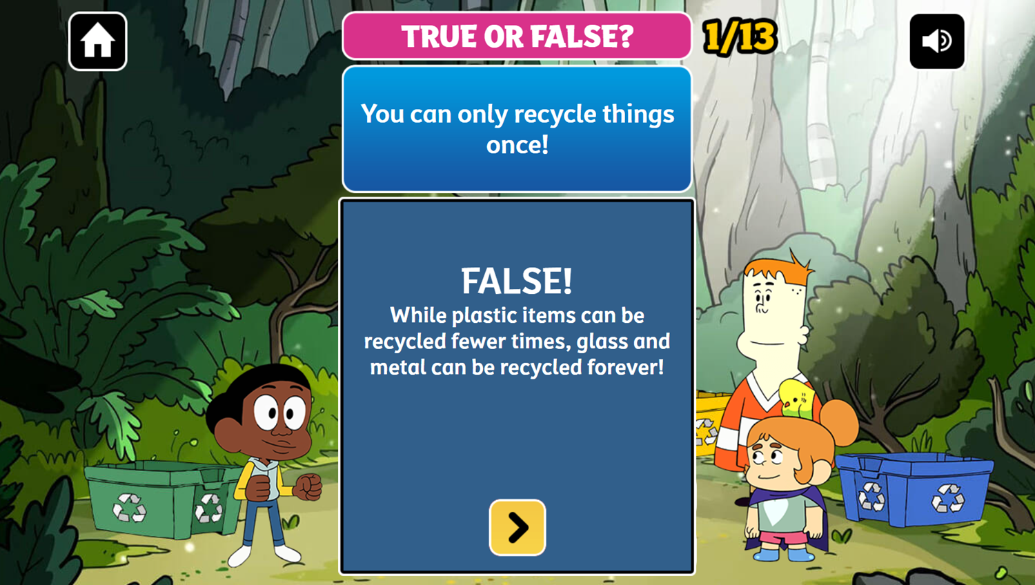 Craig of the Creek Recycling Mythbusters Game Answer Screenshot.